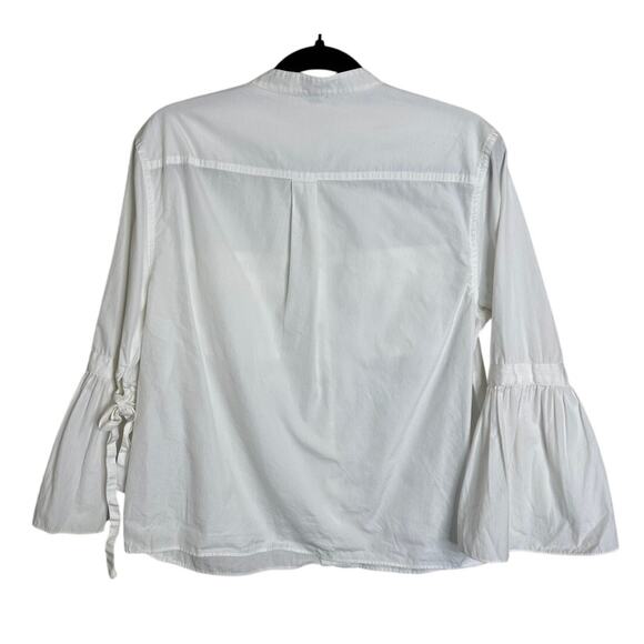 Margaret O'Leary White Blouse Button-Up Long Trumpet Sleeves Workwear Casual S - Picture 2 of 10